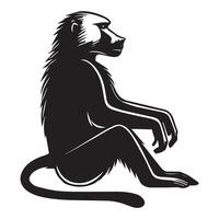Baboon silhouette, Baboon clipart, A Baboon Sitting in Profile Illustration in black and white vector