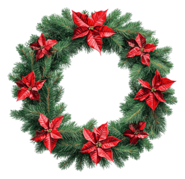 Navidad guirnalda adornado con rojo poinsettias, cortar fuera - valores . png