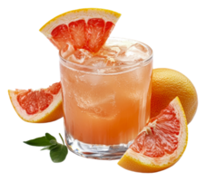 Refreshing grapefruit cocktail with slices and ice, cut out - stock . png