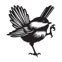 Black-capped chickadee Bird Clipart - Black-capped Chickadee Looking up illustration in black and white vector