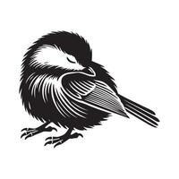 Black-capped Chickadee Bird Clipart - Black-capped Chickadee In A Sleeping illustration in black and white vector