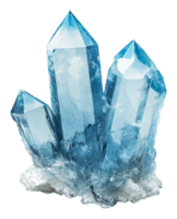 Blue crystal cluster illuminated by soft light, cut out - stock . png