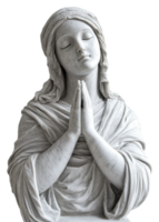 Serene statue of a praying figure in white marble, cut out - stock . png