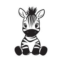 Zebra Outline Design, Zebra Clipart, Cute Baby Zebra illustration in black and white vector