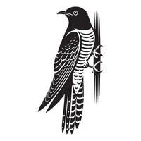 Common Cuckoo silhouette, European cuckoo Bird Clipart, Common Cuckoo clinging to a vertical surface Illustration in black and white vector