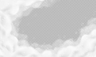 Realistic bath foam with bubbles isolated on grey background. vector