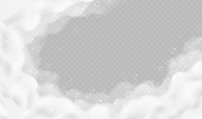 Realistic bath foam with bubbles isolated on grey background.