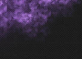 Purple fog or smoke cloud isolated on dark background. Realistic violet smog, haze, mist or cloudiness effect. vector