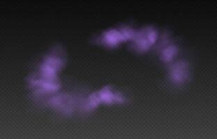 Purple smoke, colorful fog, realistic smog, haze, mist or cloudiness effect. vector