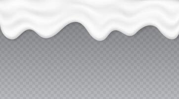 Dripping creamy liquid, yogurt or melted ice cream splash, white cream texture flow isolated on grey background vector