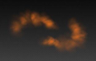 Orange smoke, colorful fog, realistic smog, haze, mist or cloudiness effect. vector