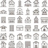 set of house icons in outline style vector