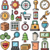 various icons of various objects and items vector