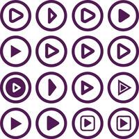 a set of purple play buttons on a white background vector