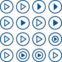 a set of blue play buttons on a white background vector