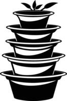 a black and white illustration of a stack of bowls vector