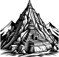 an illustration of a mountain temple with a mountain in the background vector