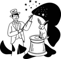 magician with rabbit and magic wand illustration vector