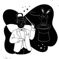 magician with rabbit in top hat and top hat with rabbit in top hat illustration vector