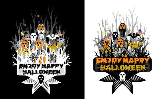Trending Halloween t shirt Design with Tree, Bat, Spooky, haunted, horror, evil and Pumpkin Shape