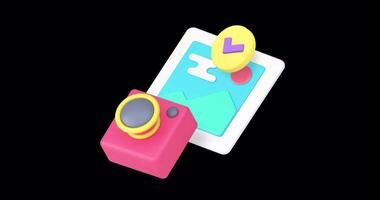 Photo gallery photography image with snapshot camera multimedia picture 3d icon animation loop with alpha channel video