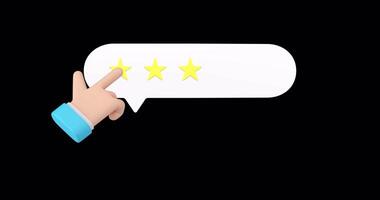 Business man hand cursor click five stars rating best customer choice 3d icon animation loop with alpha channel video