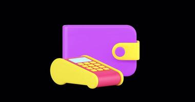 Shopping POS terminal online banking 3d icon animation loop with alpha channel video