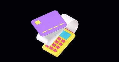 Shopping card payment success banking 3d icon animation loop with alpha channel video