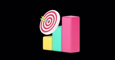 Growth diagram analyzing business goal achievement data increase 3d icon animation with alpha channel video