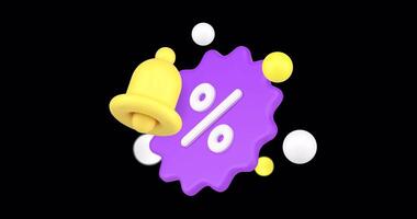 Shopping sale discount reminder 3d icon animation loop with alpha channel video