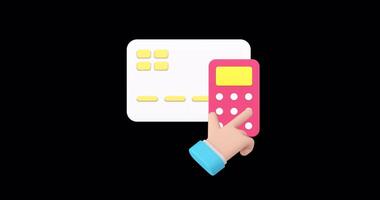 Online banking budget accounting card calculator hand click cursor 3d icon animation with alpha channel video