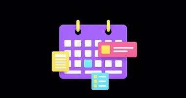 Calendar schedule time management 3d icon animation loop with alpha channel video