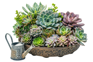 Succulents in Pot with Watering Can png