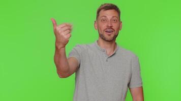 Guy showing inviting gesture with hands, ask to join, beckoning to coming, gesturing hello, goodbye video