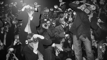 Turin, Italy - June 20, 2021. collage of a group of photographers taking photographs at Automobile Museum photo