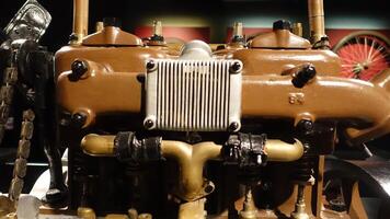 Turin, Italy - June 20, 2021. Ancient restored mechanical parts used for cars, at the automobile museum. photo