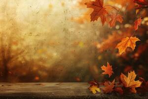 Bright autumn background with copy space and autumn leaves photo