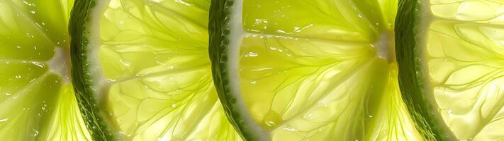 A hyper-realistic macro photo captures every intricate detail of lime slices