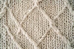 Macrame texture background features intricate patterns of knotted cords creating a handcrafted, bohemian aesthetic photo