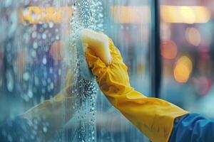 Glass cleaner, Cleaning team staff cleaning windows cleaning tools, Sanitary services, house worker character washing window, Windows cleanings tool. photo
