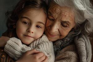 Grandmother with her beloved little granddaughter intra family relations different generation photo