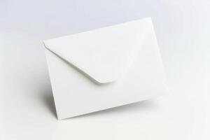 A white envelope for postcard or letter on a white background. Mockup, sample, writing blank paper. photo
