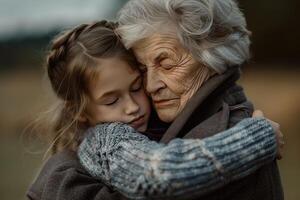 Grandmother with her beloved little granddaughter intra family relations different generation photo
