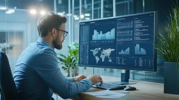 Business professional analyzing data metrics photo