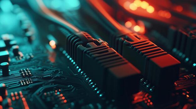 Close-up of network cables connected to circuit board photo