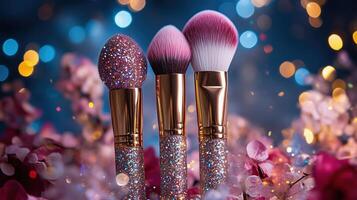 Elegant makeup brush set with glitter photo
