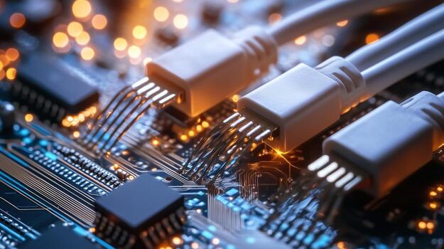 Close-up of network cables connected to circuit board photo