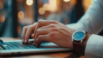 Man using laptop, headhunting and human resources photo