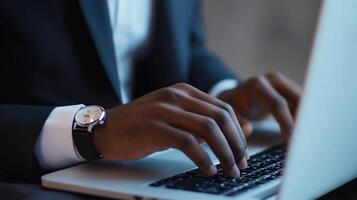 Man using laptop, headhunting and human resources photo