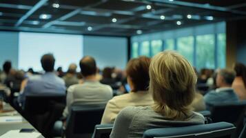 People listening to a conference in a meeting room photo